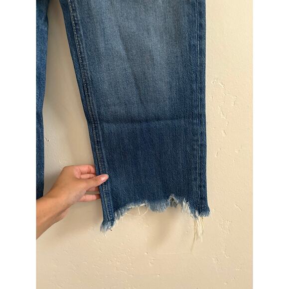 Free People Jeans Women's 26 Blue Maggie Mid Rise Straight Leg Raw Hem Buttons - Picture 10 of 11